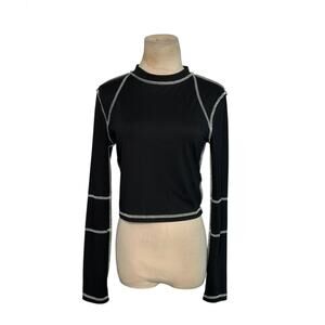 Shein black white stitches long sleeves t shirt size 6